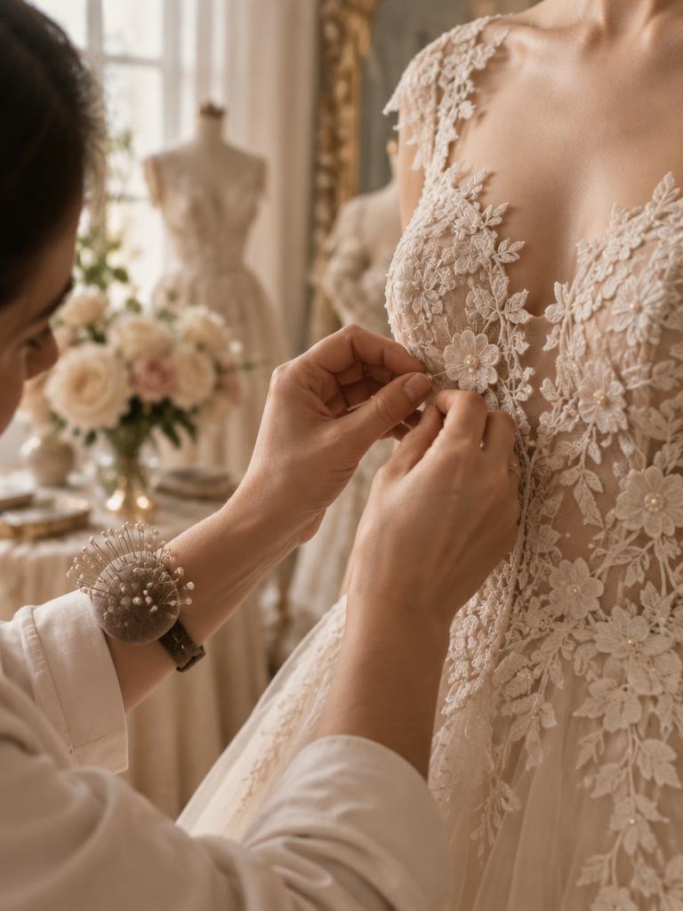 Lace being pinned by hand